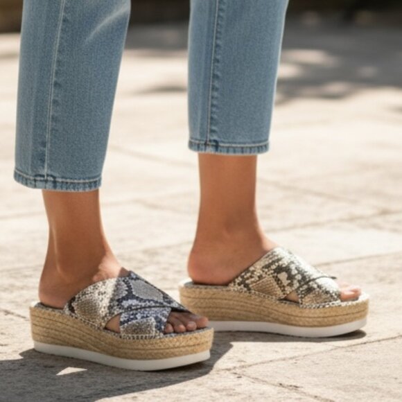 CHARLES DAVID SANTANA ESPADRILLE WEDGE SLIP-ON SNAKE PLATFORM SANDAL- SIZE 9.5 M - Picture 8 of 8
